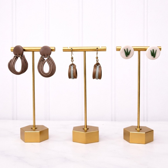 Set of Three Brown and White Earrings Trio - Picture 6 of 6